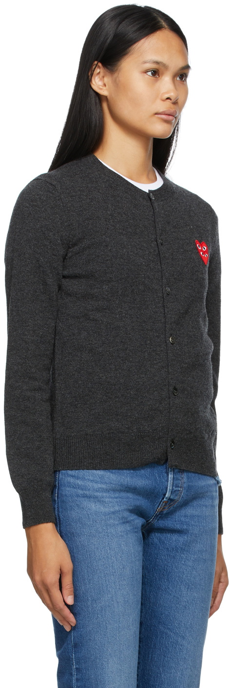 COMME des GARÇONS PLAY Grey Wool Layered Double Heart Cardigan