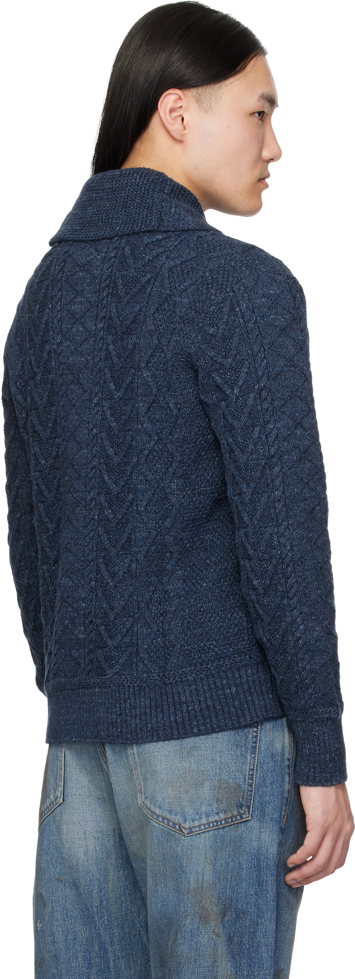 RRL Navy Aran-Knit Cotton Cardigan