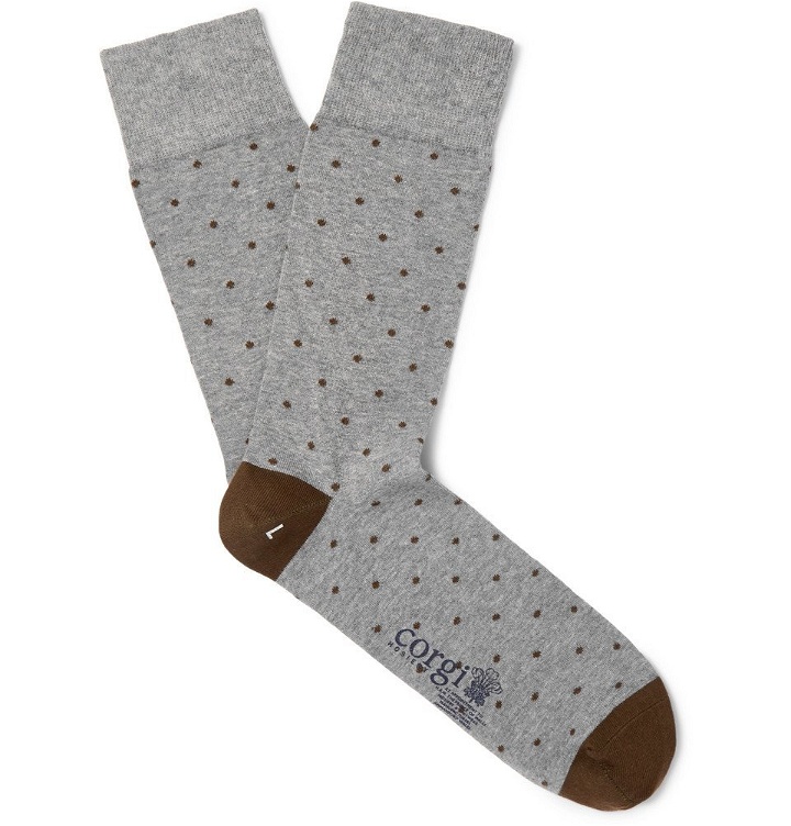 Photo: Kingsman - Polka-Dot Cotton-Blend Socks - Gray