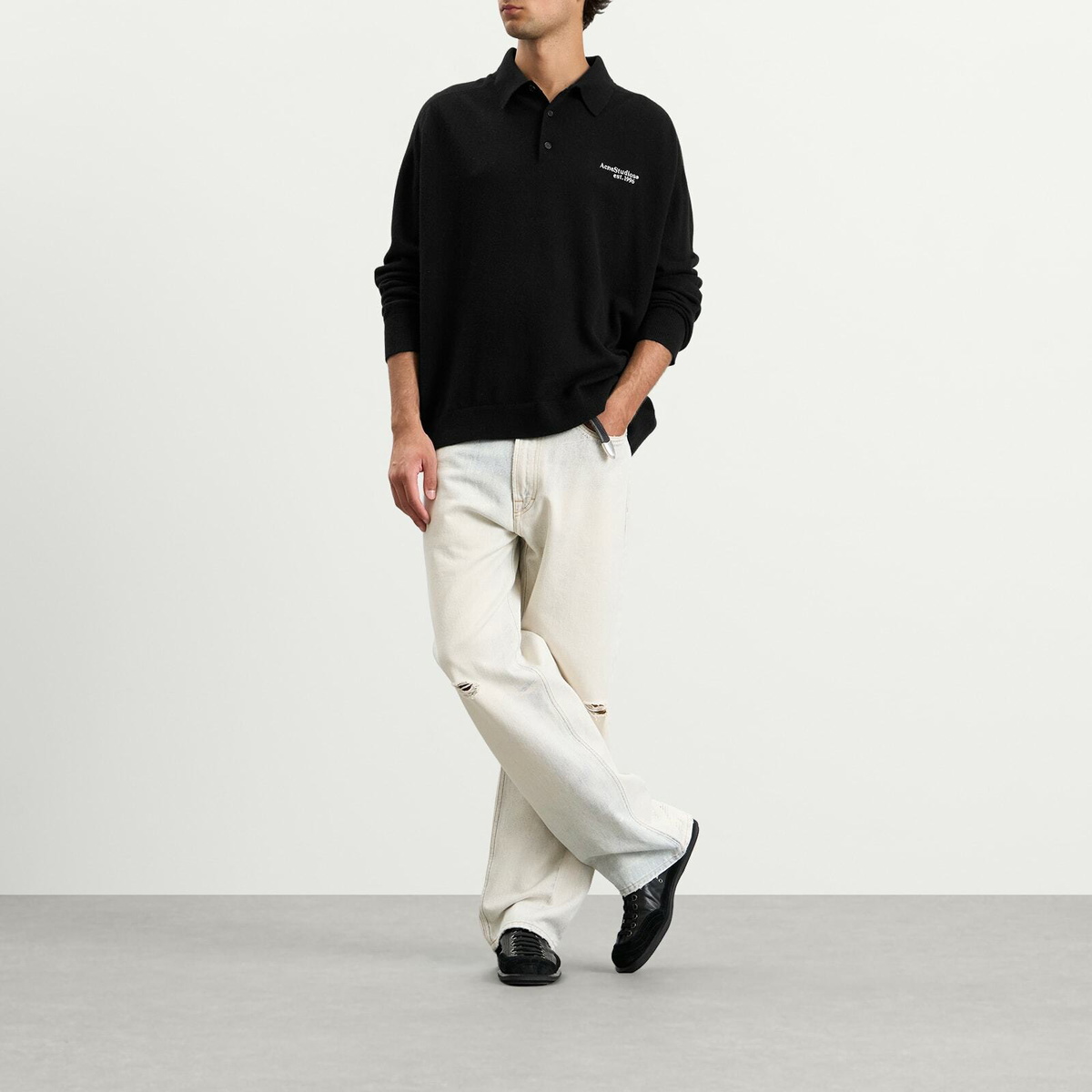 Acne Studios Men's Kluxey Light Richard Yak Polo Jumper in Black