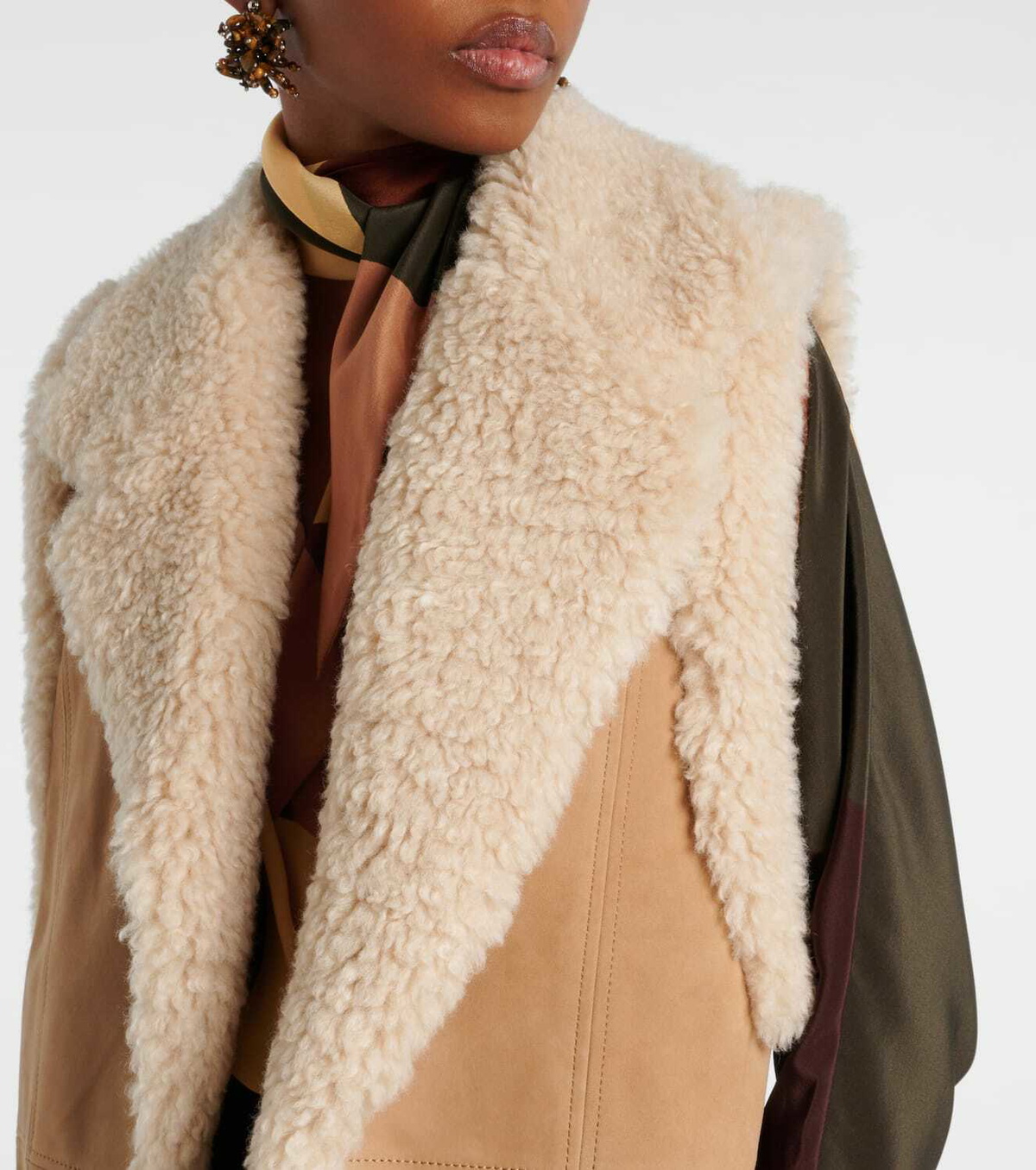 Johanna Ortiz Faux shearling-trimmed suede vest