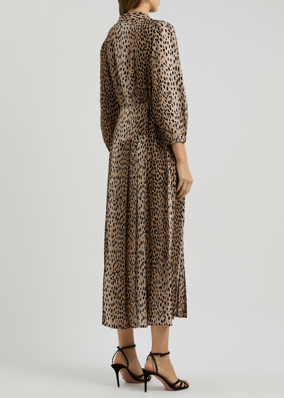 Rixo Izzy Leopard-print Woven Midi Shirt Dress Beige Rixo