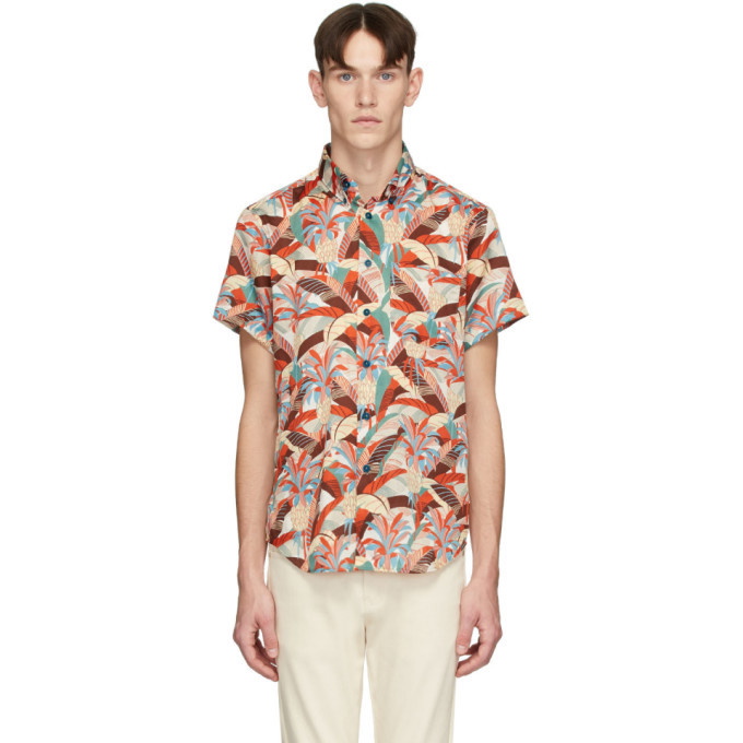 Photo: Naked and Famous Denim Orange and Blue Jungle Vacation Aloha Shirt