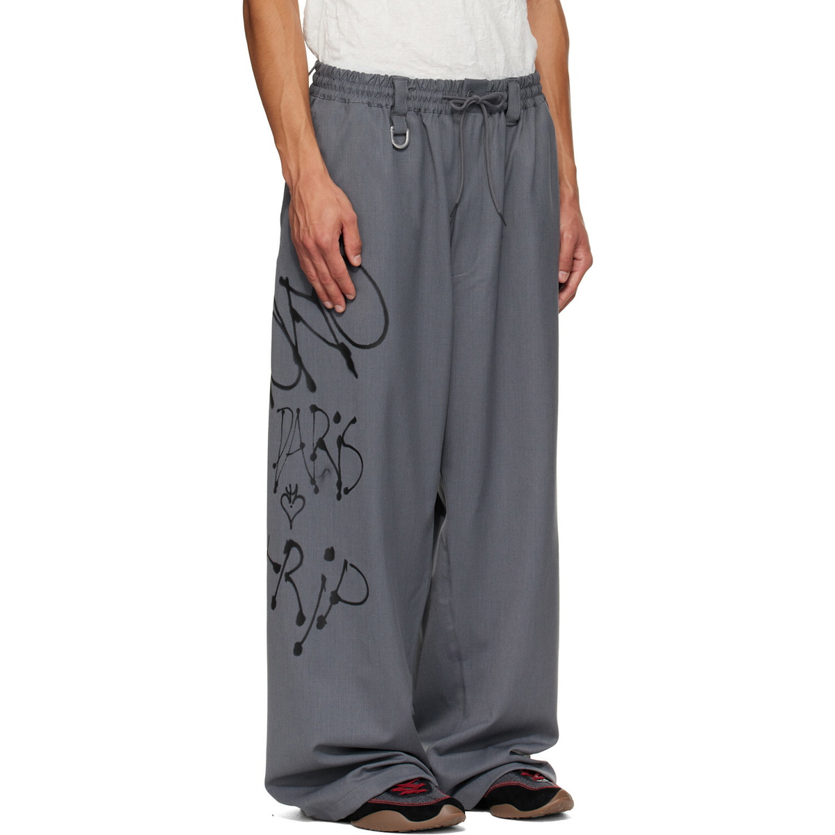Y-3 Gray Chito Edition Graphic Wide Wool Trousers