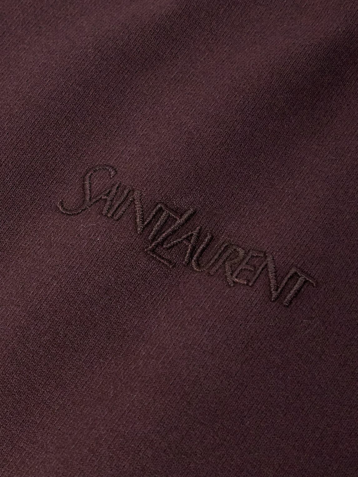 SAINT LAURENT - Logo-Embroidered Cotton-Jersey Hoodie - Brown
