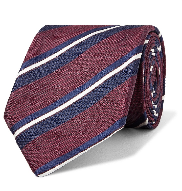 Photo: Bigi - 8cm Striped Silk-Jacquard Tie - Burgundy