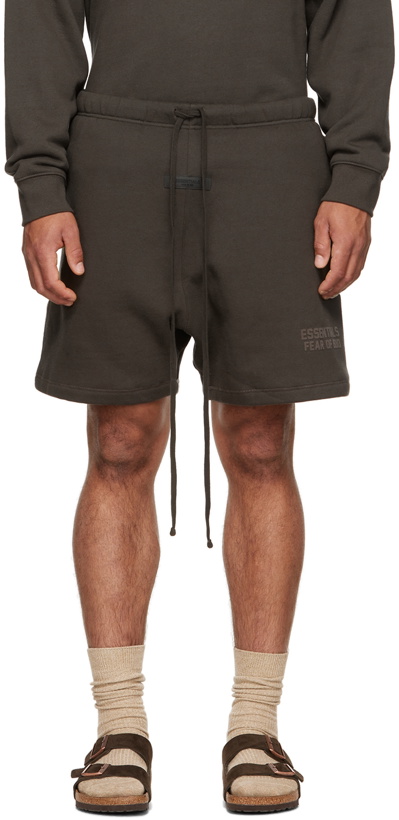 Photo: Fear of God ESSENTIALS Gray Flocked Shorts