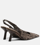 Brunello Cucinelli Beaded checked leather-trimmed slingback pumps