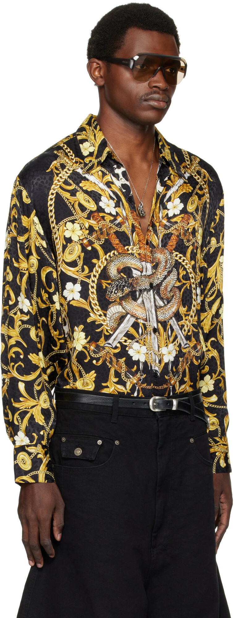 LU'U DAN Black & Gold Slim Fit Shirt