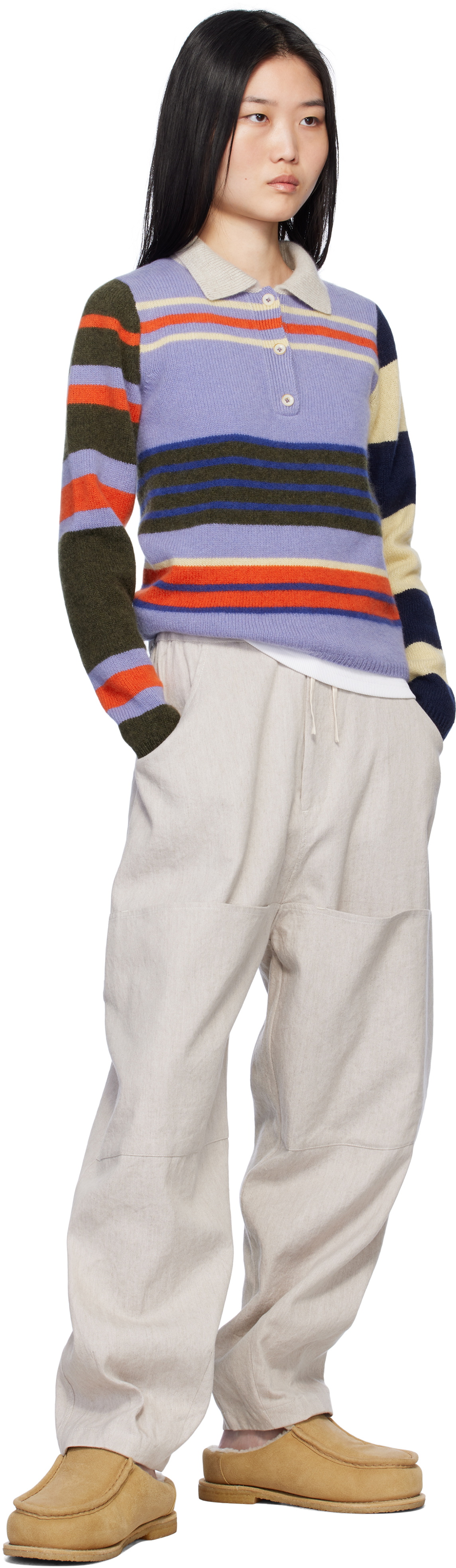 The Elder Statesman Multicolor Chaos Stripe Fitted Polo