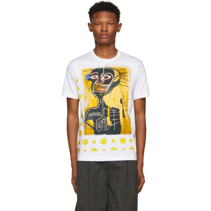 Photo: Comme des Garcons Shirt White and Yellow Basquiat Print T-Shirt