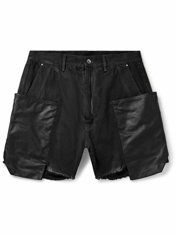Photo: Rick Owens - Stefan Straight-Leg Leather and Denim Shorts - Black