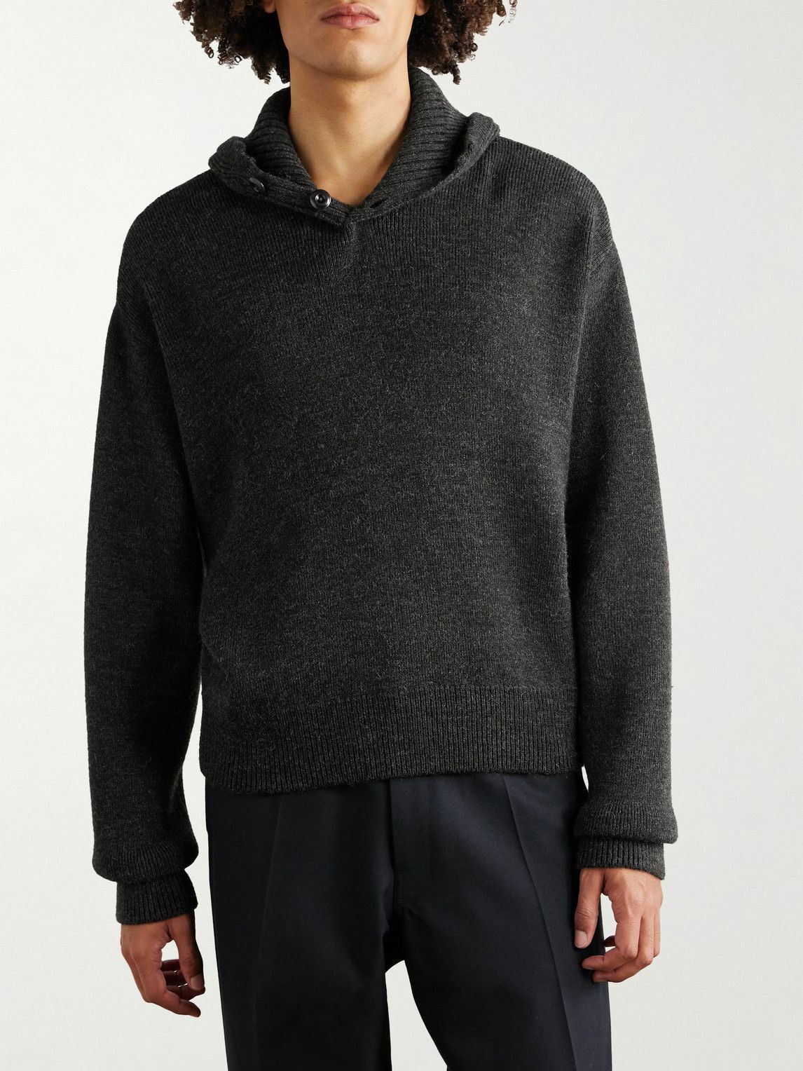 LEMAIRE - Knitted Hoodie - Brown