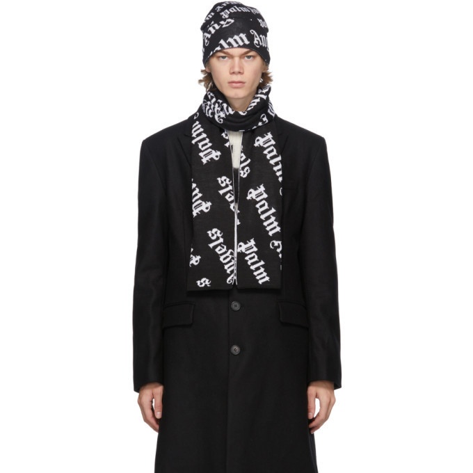 Photo: Palm Angels Black and White Logo Beanie and Scarf Set