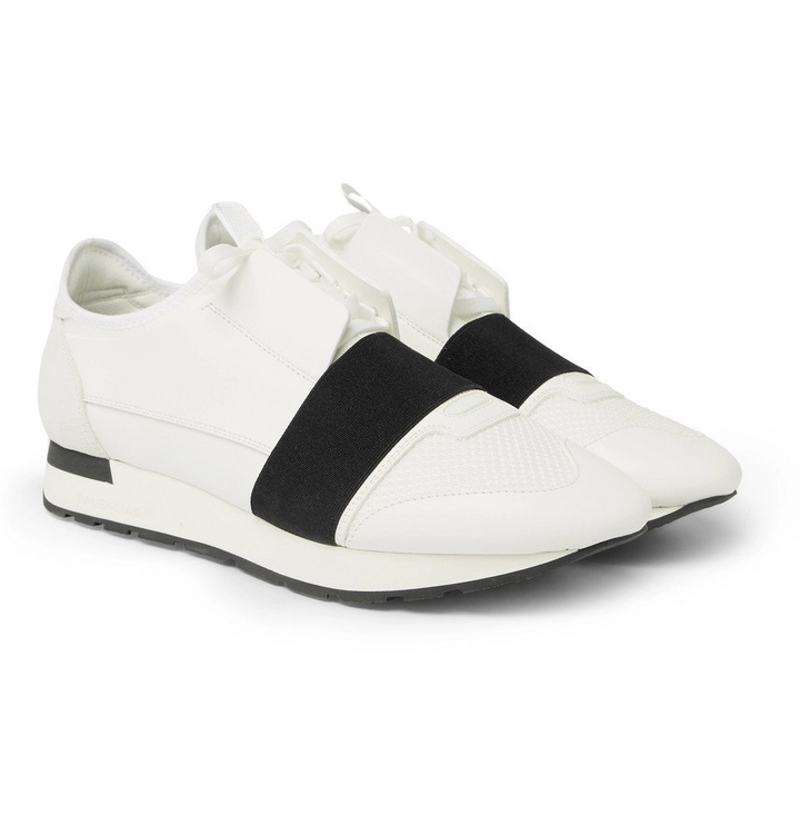 Photo: Balenciaga - Race Runner Leather, Neoprene, Suede and Mesh Sneakers - Men - White