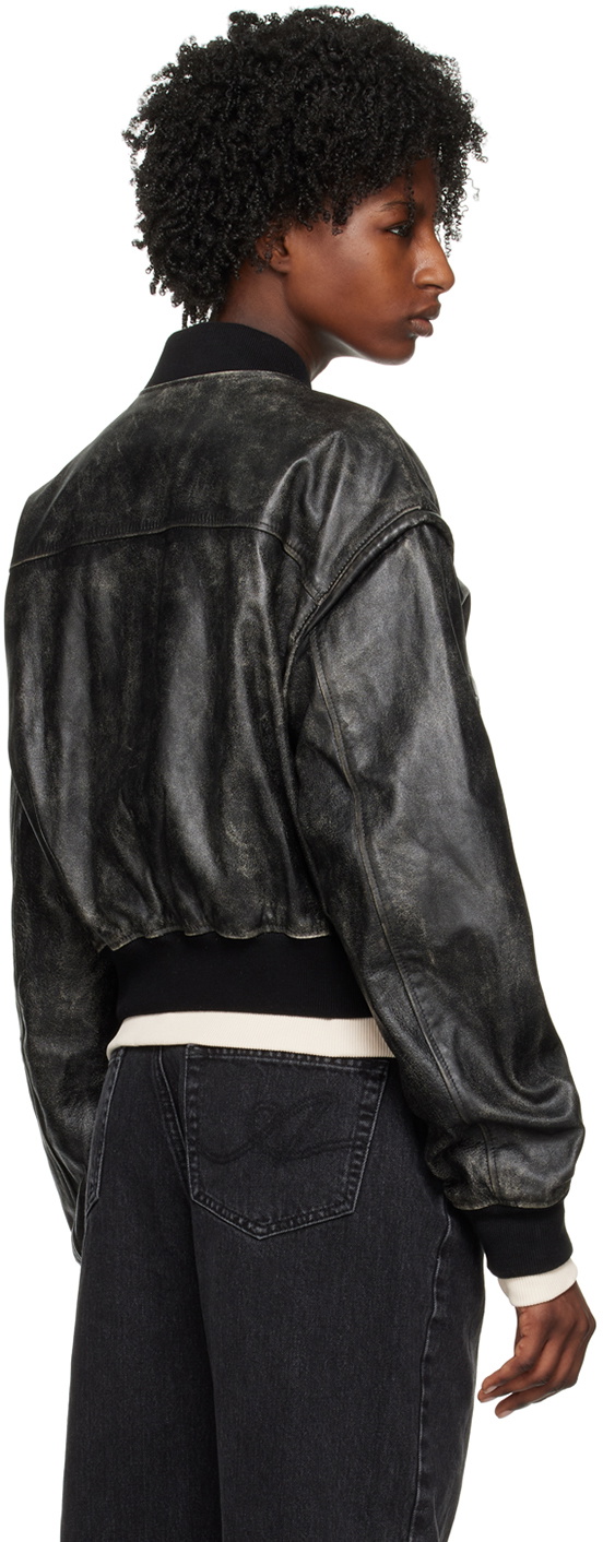 HALFBOY Black Faded Leather Bomber Jacket