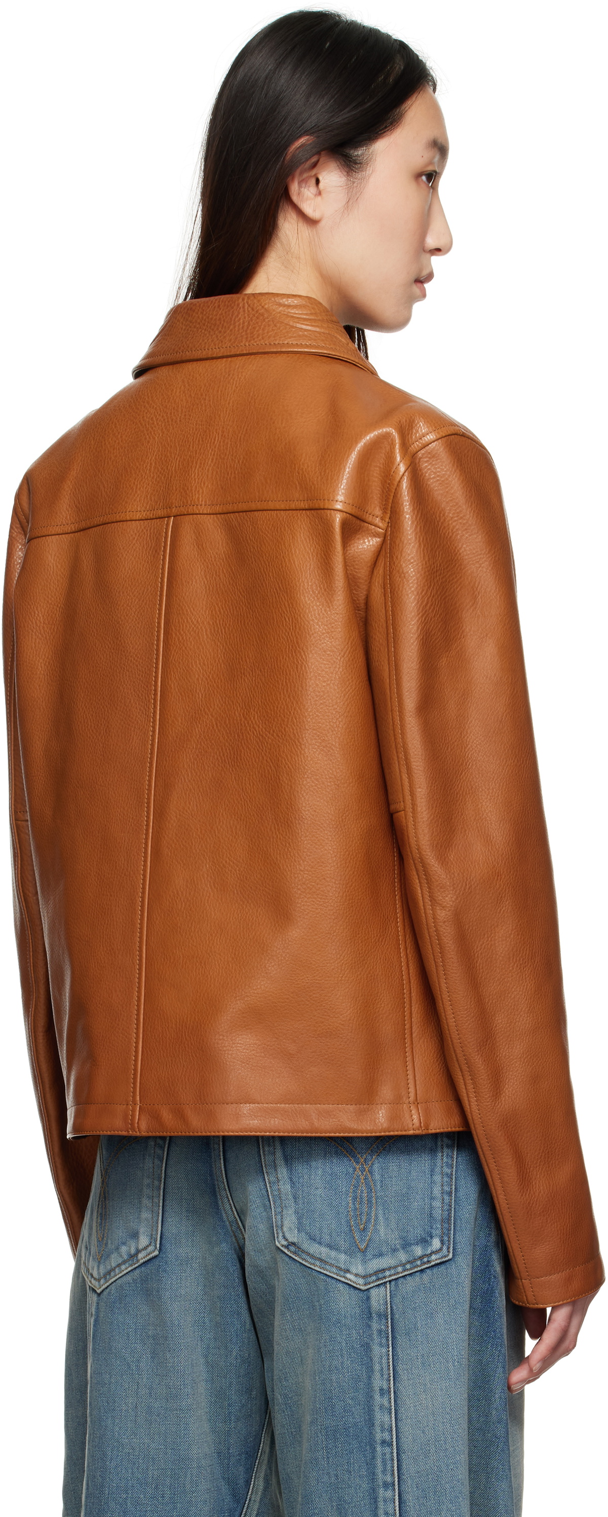 Versace Tan Barocco Boxy Leather Jacket
