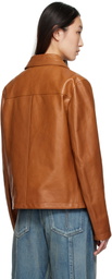 Versace Tan Barocco Boxy Leather Jacket