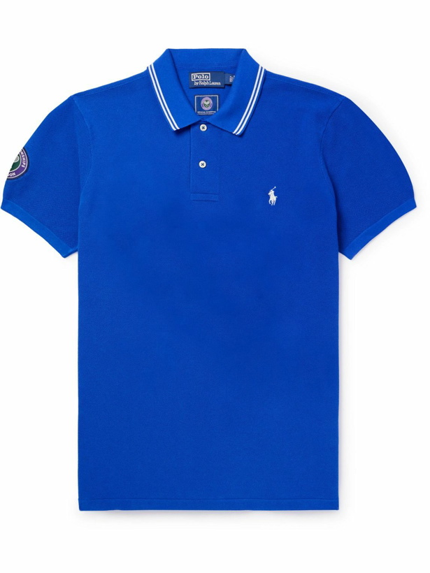 Photo: Polo Ralph Lauren - Wimbledon Logo-Embroidered Cotton-Piqué Polo Shirt - Blue