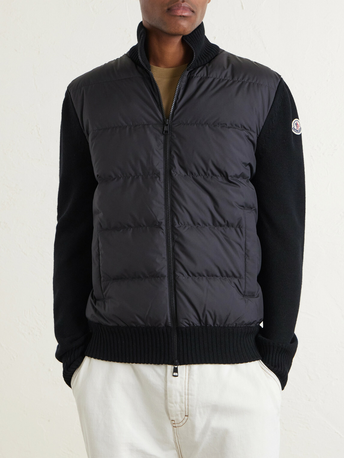 Moncler - Panelled Virgin Wool and Quilted Shell Down Zip-Up Cardigan - Black