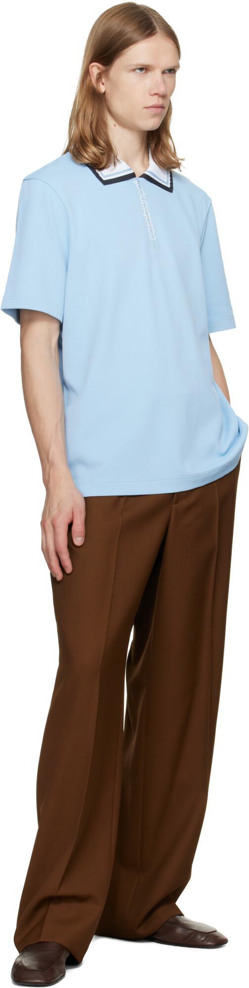 Casablanca Blue Round Pique Zip Polo