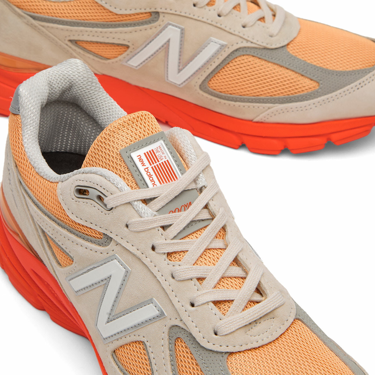 New Balance 990v4 Sneaker in Moonbeam/Tangerine Heat