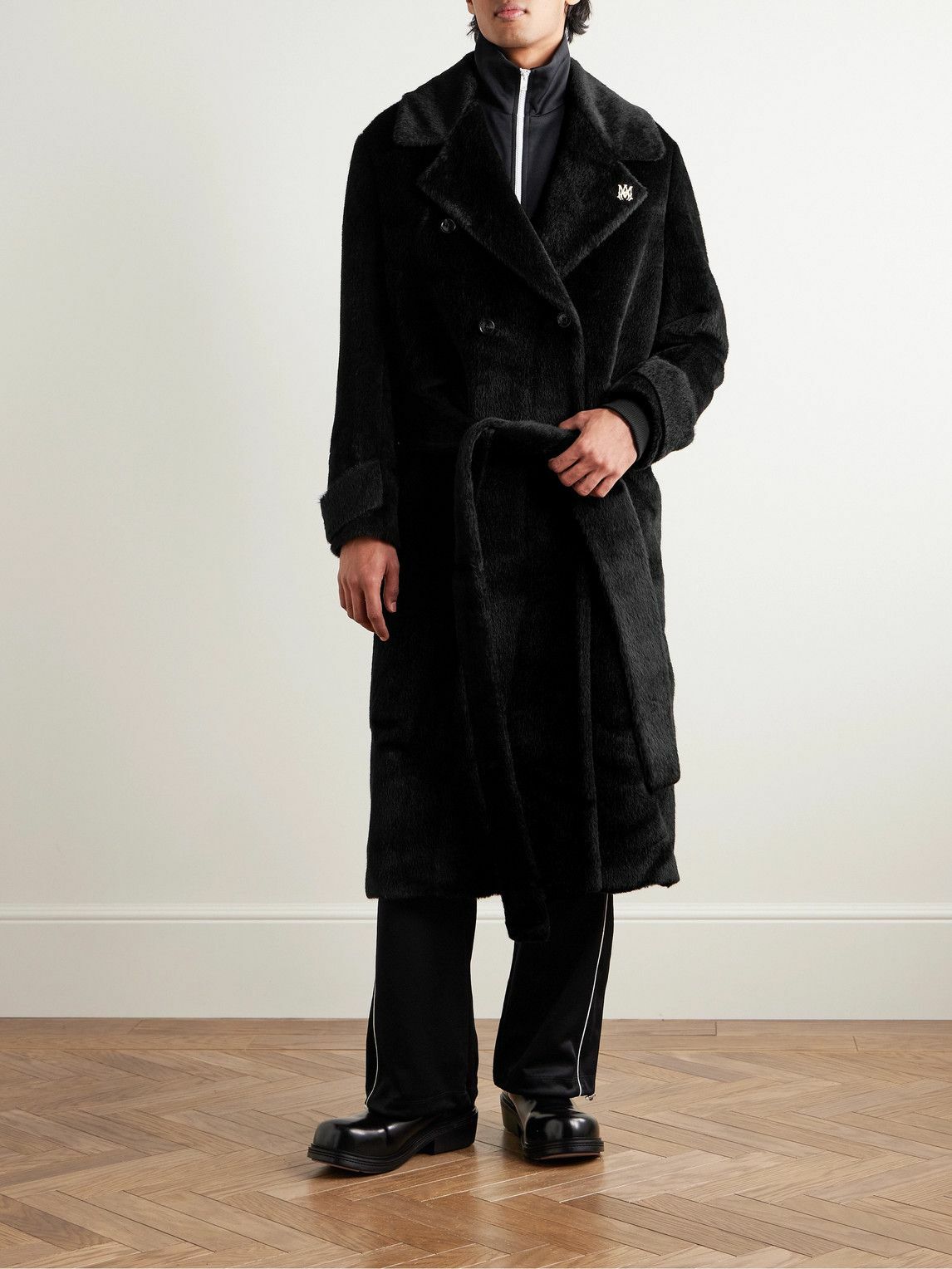 AMIRI - Belted Double-Breasted Alpaca and Wool-Blend Coat - Black