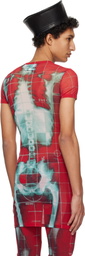 Jean Paul Gaultier SSENSE Exclusive Red & Blue Squeletor Mini Dress T-shirt