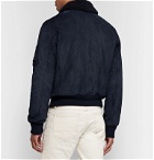Yves Salomon - Shearling-Lined Suede Down Bomber Jacket - Blue