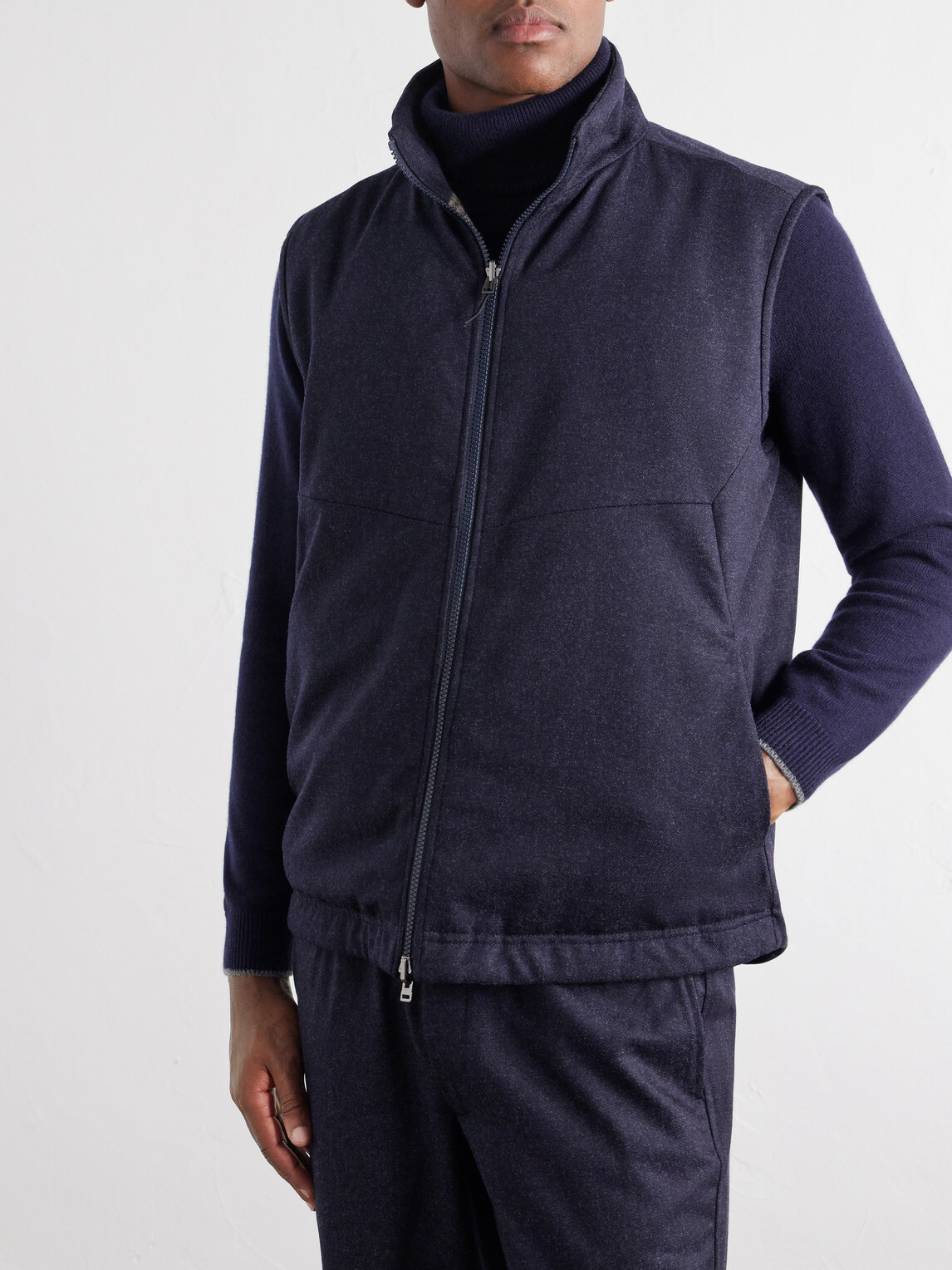 SEASE - Explorer Reversible Checked Virgin Wool and Shell Padded Vest - Blue