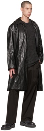 AMOMENTO Black Crinkled Faux-Leather Coat