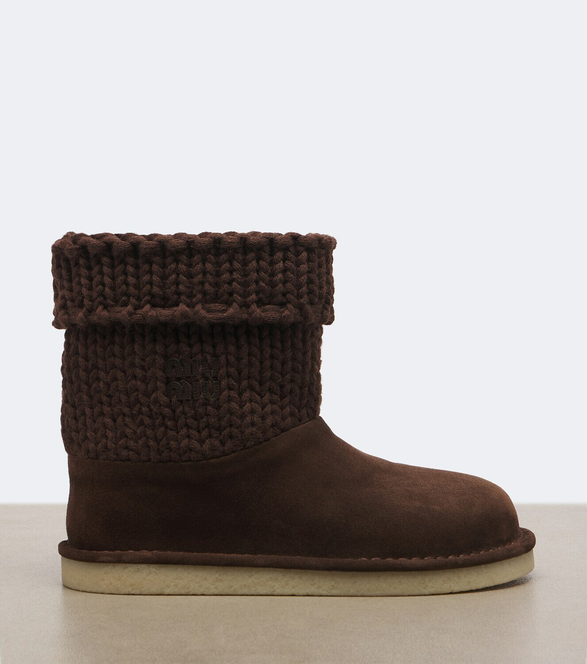 Miu Miu Paneled knitted suede ankle boots