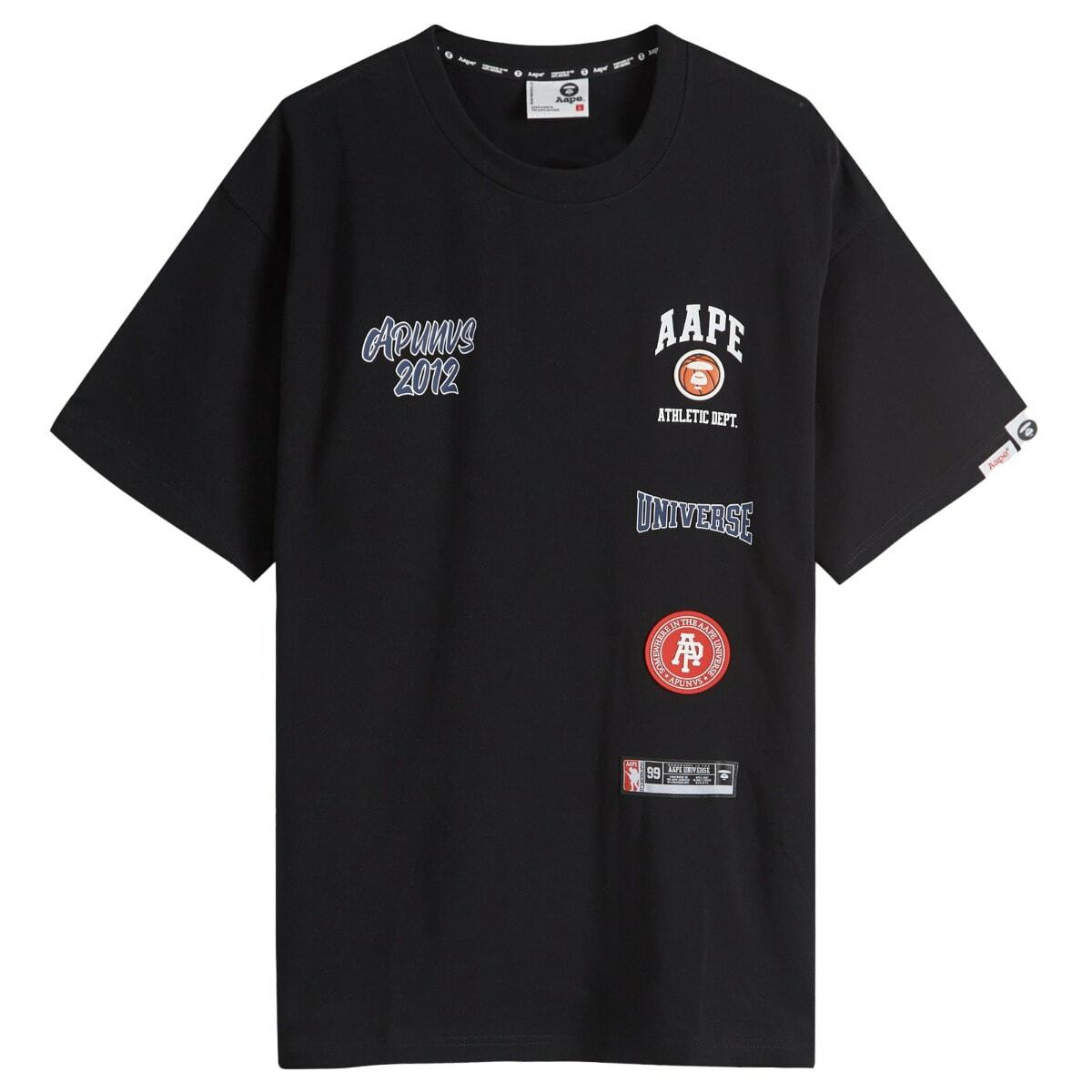Men's AAPE Badge Print Crew Neck T-Shirt in Black AAPE by A