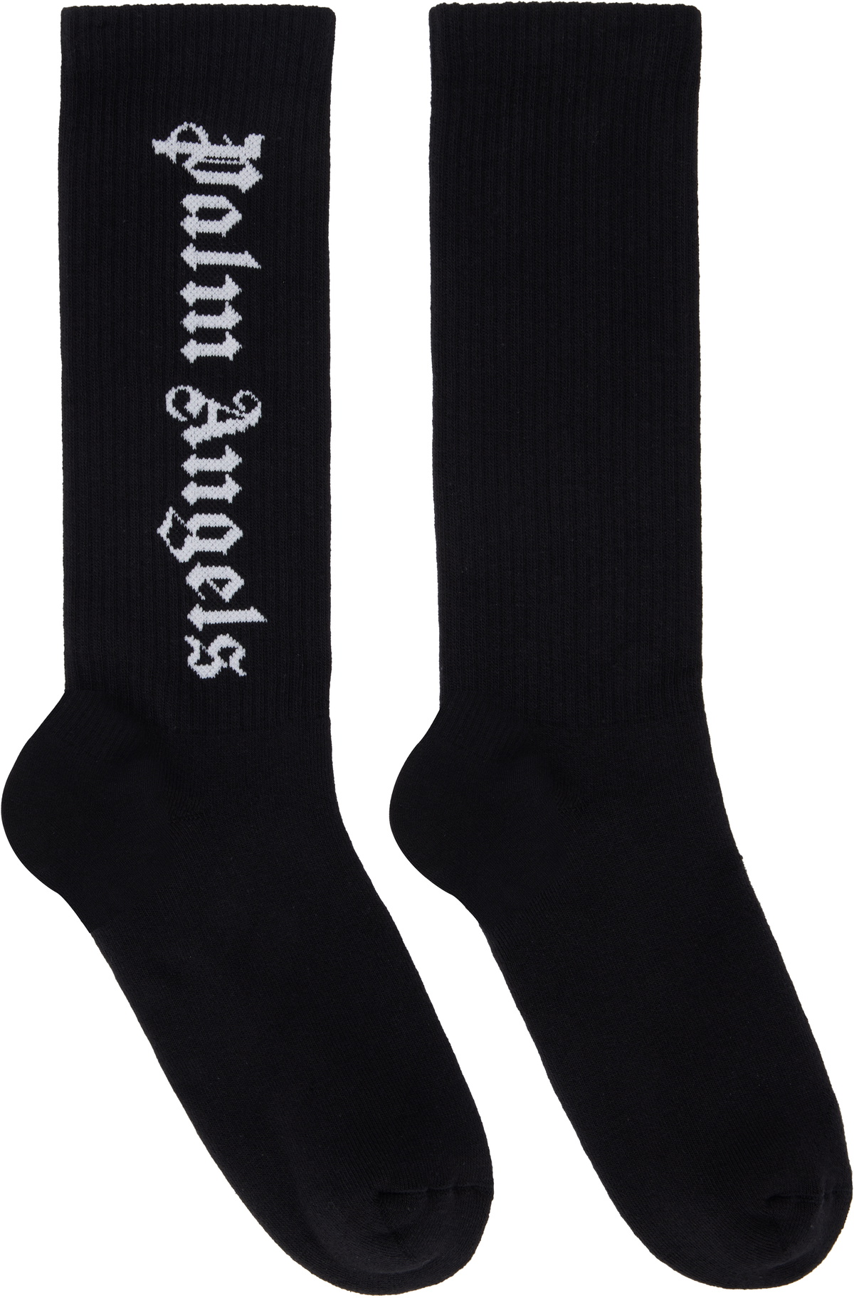 Palm Angels Black Gothic Logo Socks