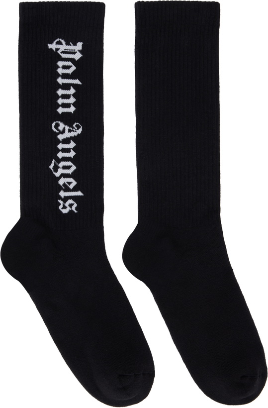 Photo: Palm Angels Black Gothic Logo Socks