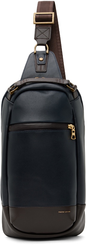 Photo: master-piece Navy & Brown Gloss Sling Backpack