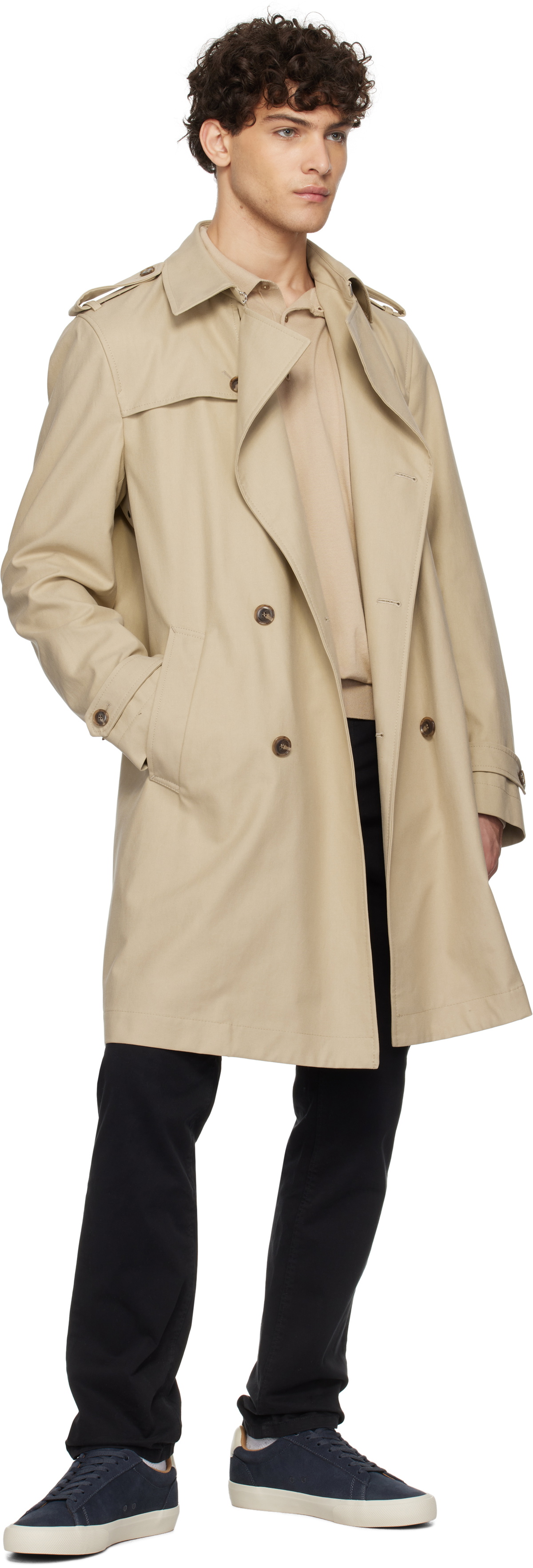 Beige Double Breasted Trench Coat