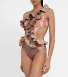 Zimmermann Devi paisley one-shoulder swimsuit