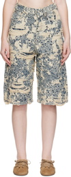 Acne Studios Blue Distressed Monogram Denim Shorts