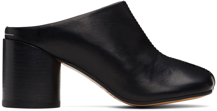 【関税&送料込み】Mm6 Maison Margiela Leather Mules MM6 Maison Margiela Black Shiny Vegetable Tanned Leather
