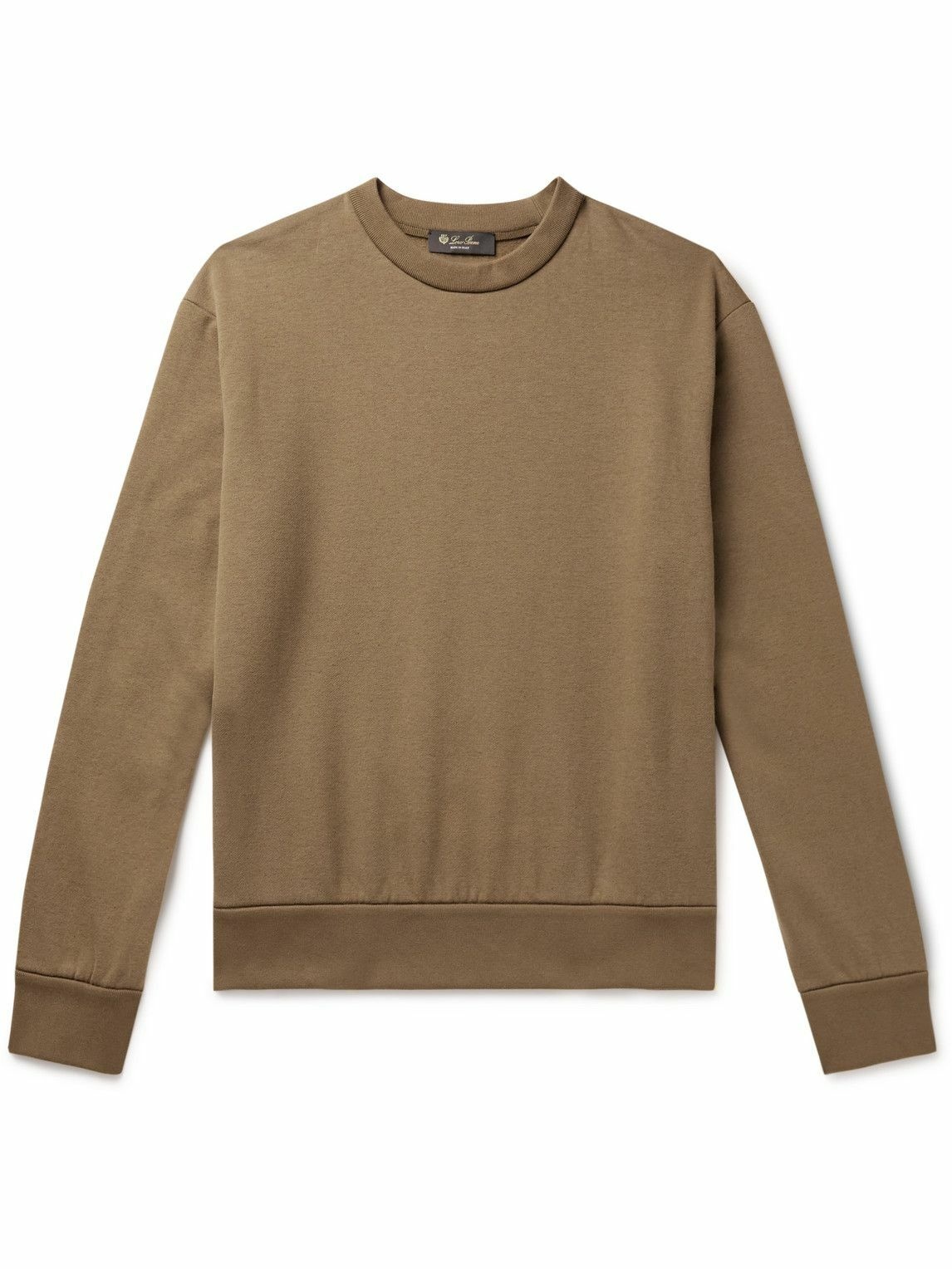 Photo: Loro Piana - Leather-Trimmed Cotton-Blend Jersey Sweatshirt - Brown