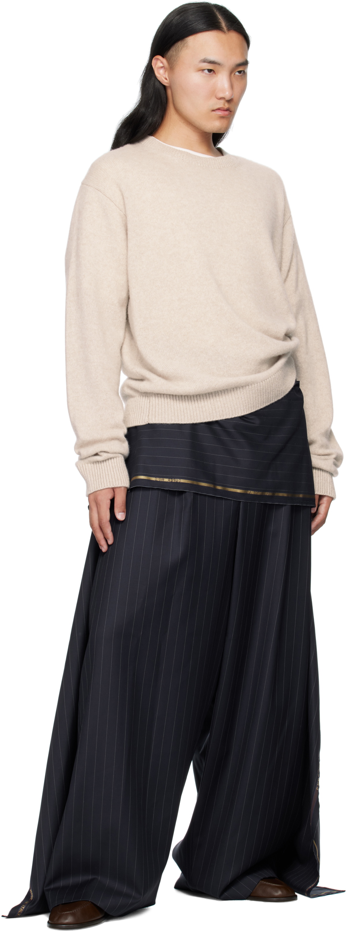 Hed Mayner Navy Wool Suiting Trousers