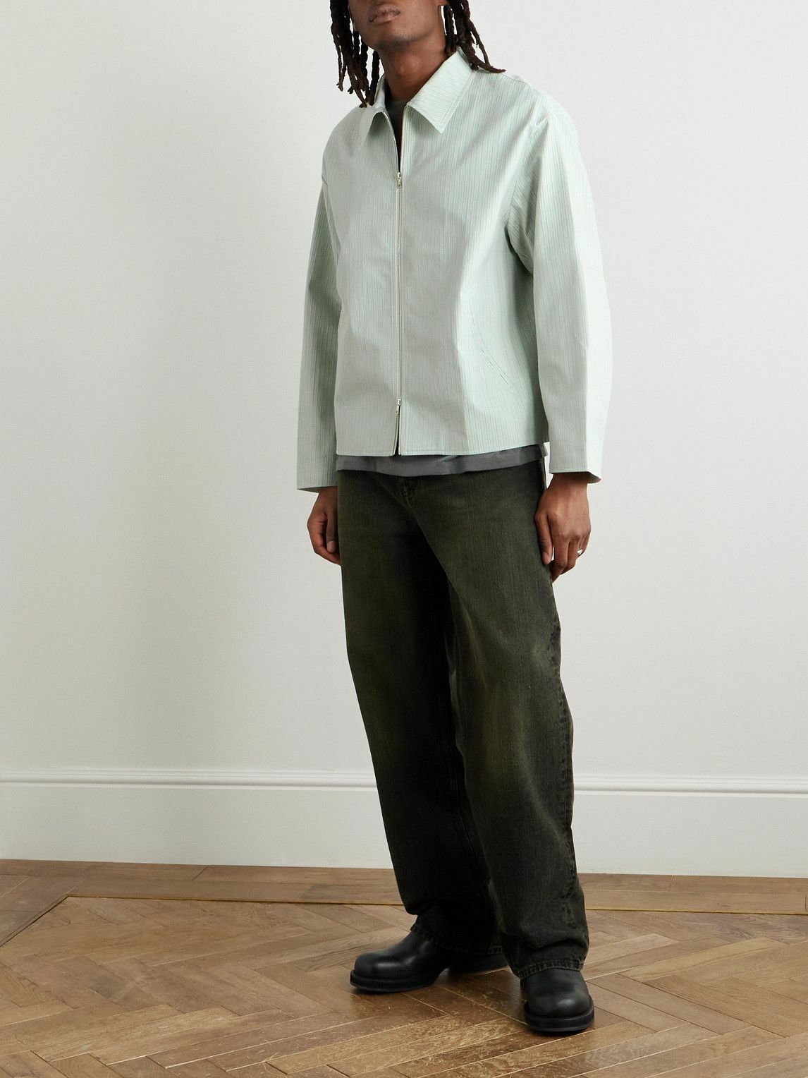 Small Talk - Striped Cotton Jacket - Green