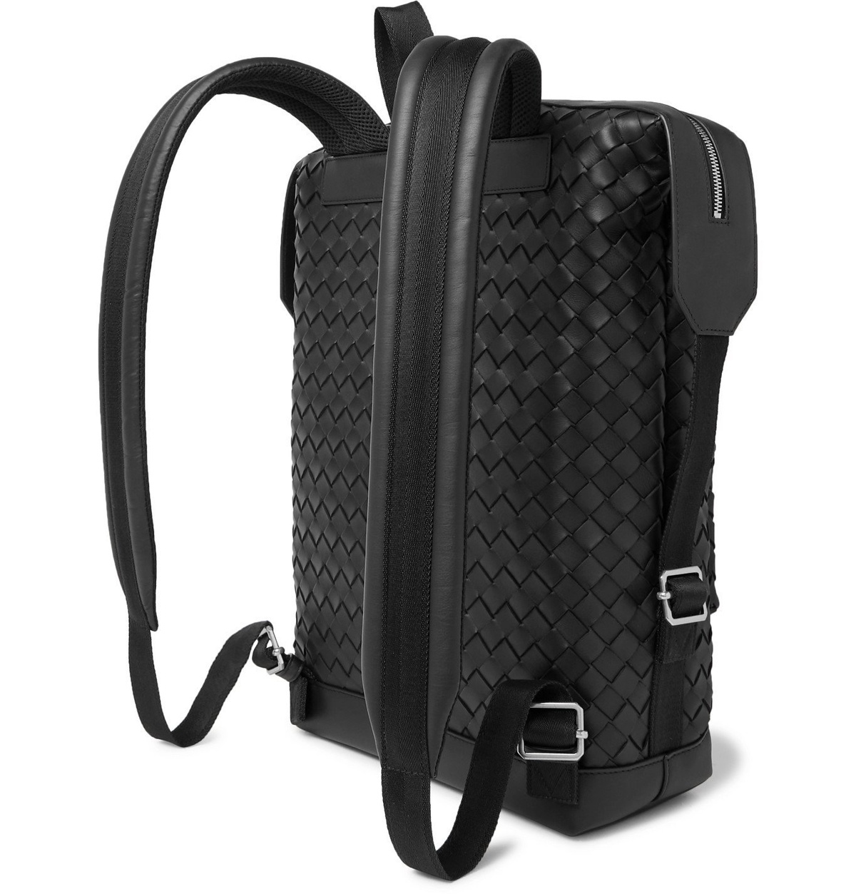 Bottega Veneta: Black Intrecciato Leather Backpack