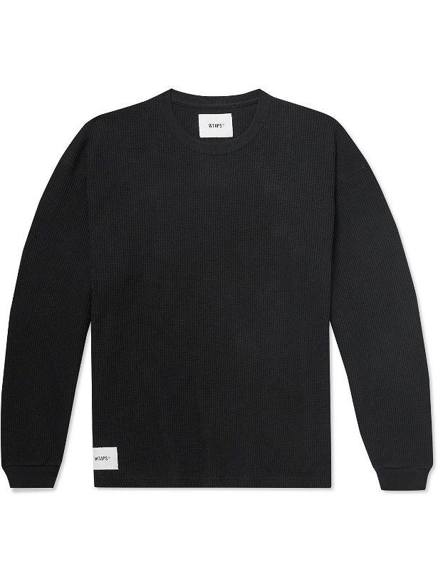Photo: WTAPS - Logo-Appliquéd Waffle-Knit Cotton T-Shirt - Black