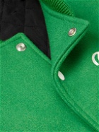SAINT Mxxxxxx - Logo-Embroidered Wool-Blend and Leather Varsity Jacket - Green