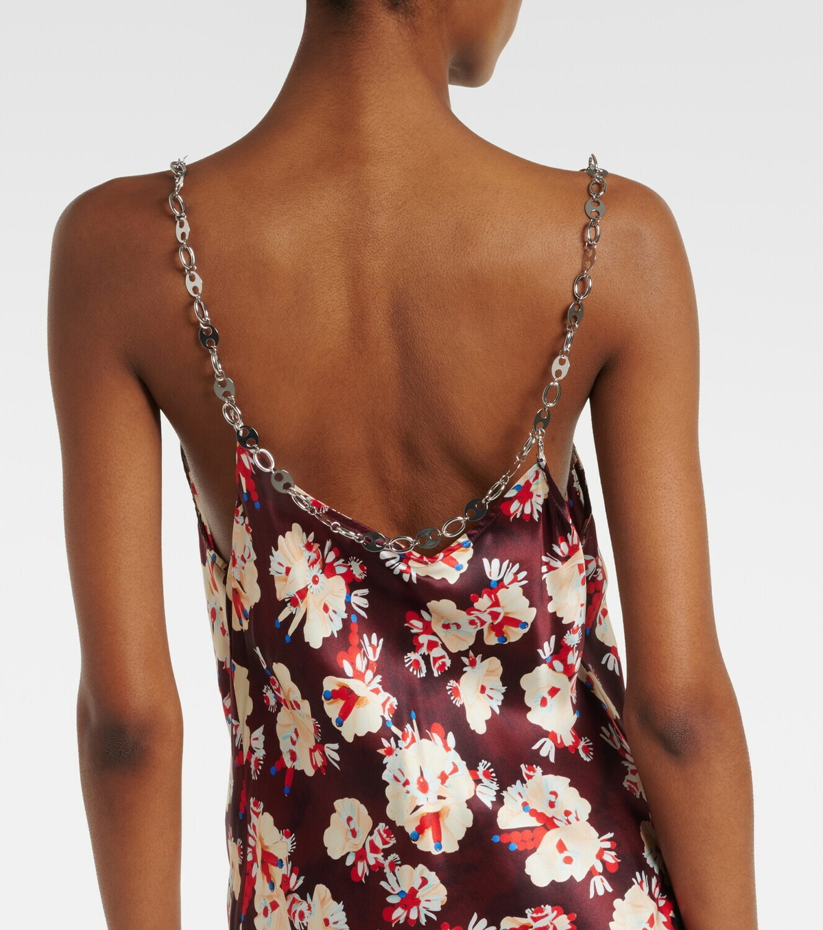 Rabanne Chain-detail floral silk maxi dress