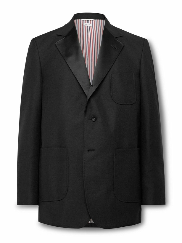 Photo: Thom Browne - Oversized Satin-Trimmed Wool and Mohair-Blend Blazer - Black