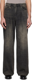 R13 Black Damon Pleated Wide Leg Jeans