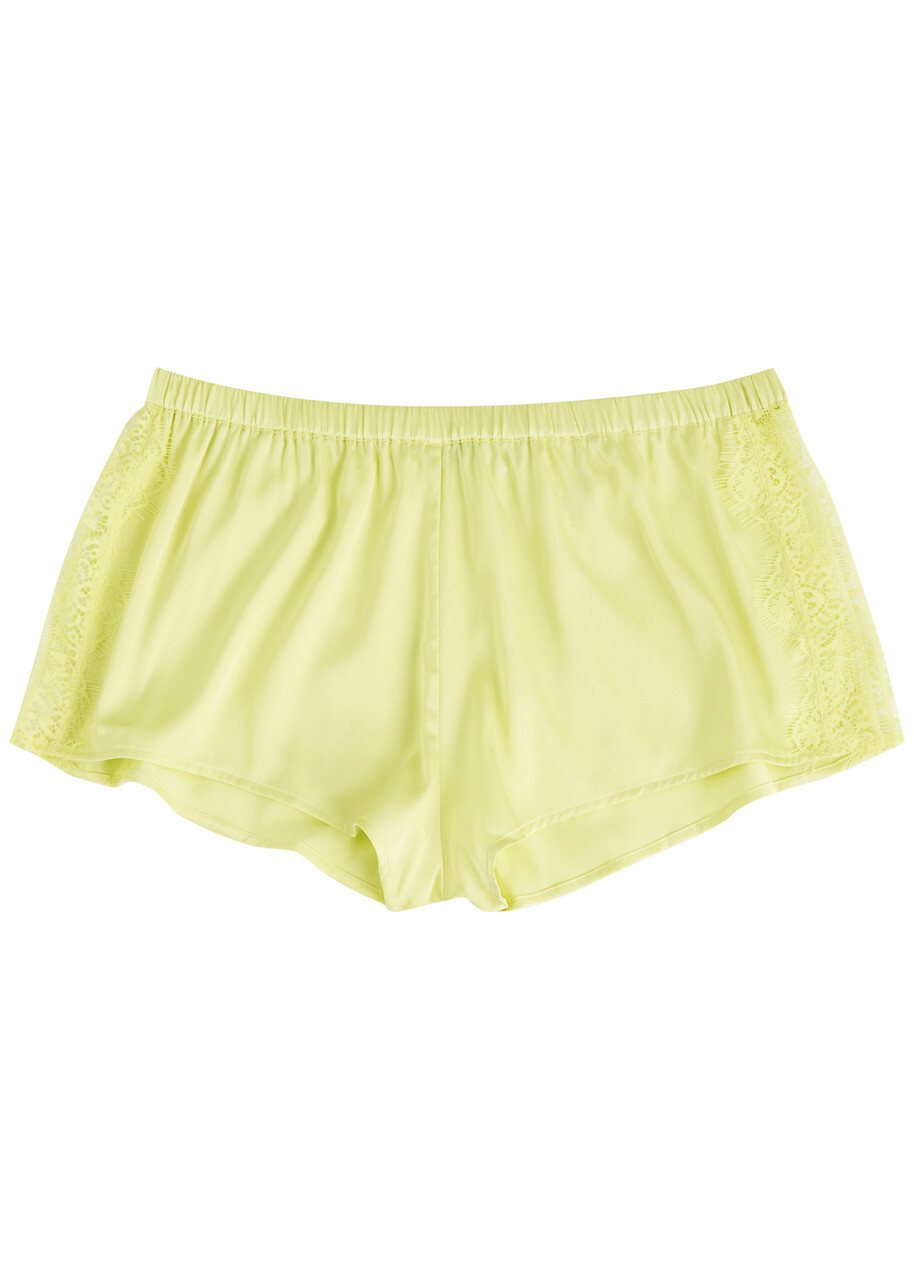 Simone PÉRÈLE Satin Secrets Lace-trim Satin Pyjama Shorts Yellow